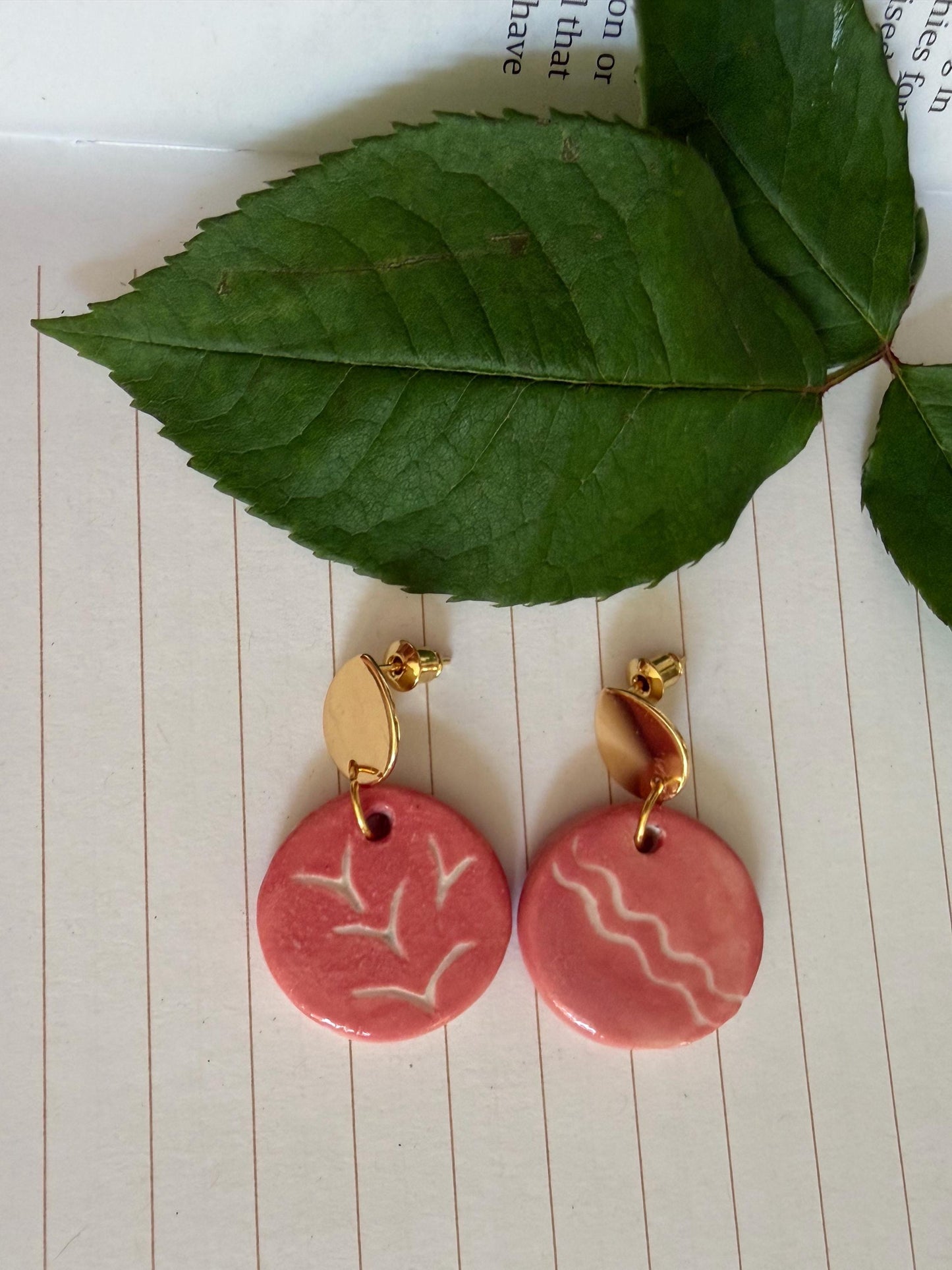 Handmade Pink Porcelain Earrings | Gold Plated Studs, Nature Inspired Design