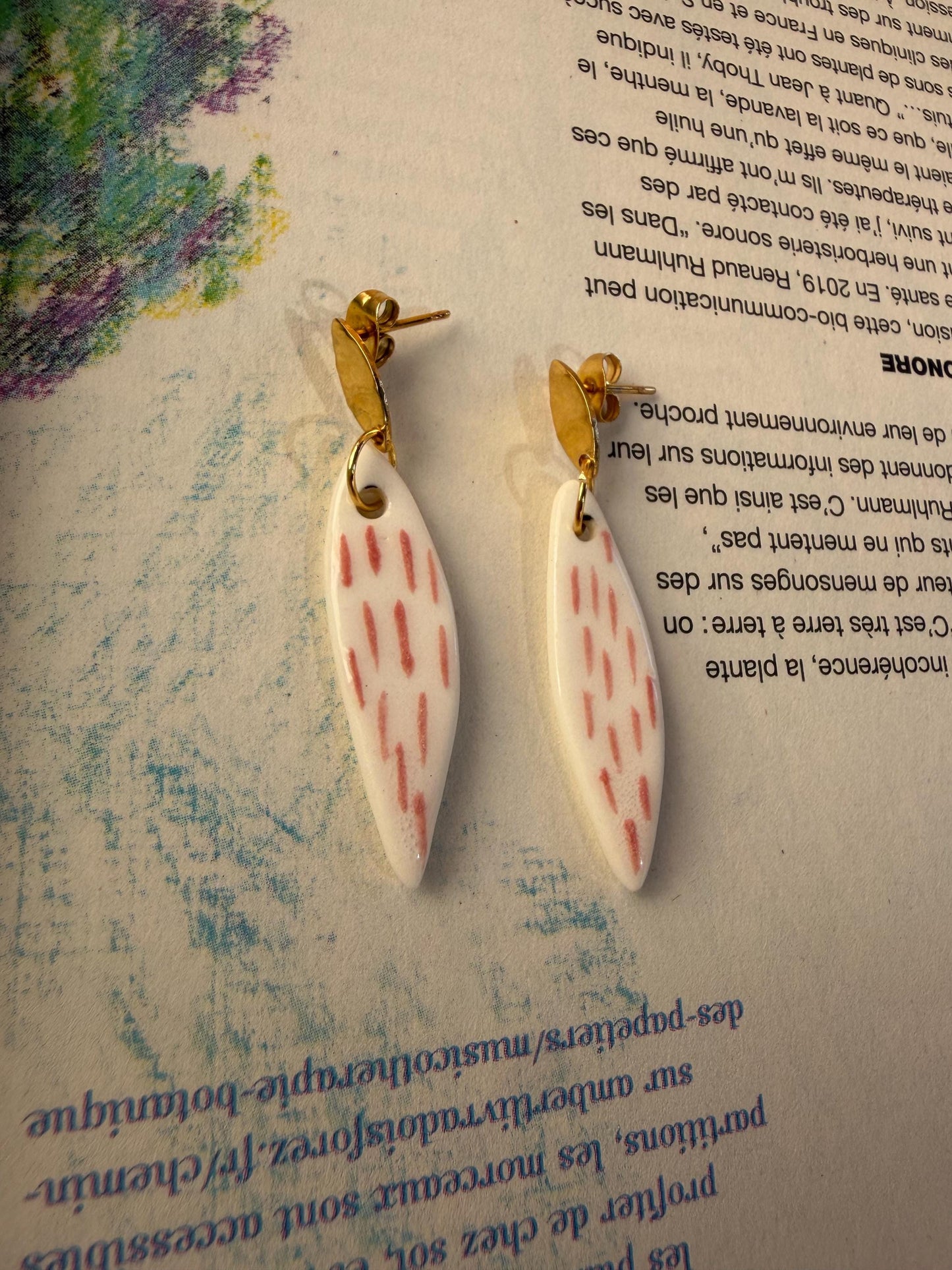 Pink Porcelain Earrings | Handmade Ceramic Dangle Earrings | Minimalist Botanical Jewelry