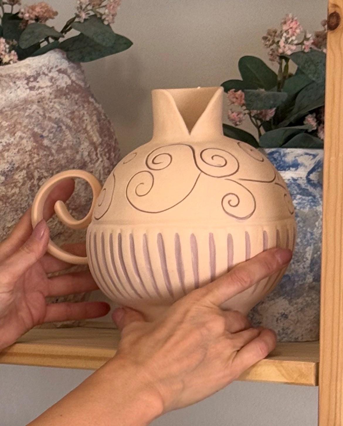 Handmade Amphora Vase with Handle | Rustic Terracotta Stoneware Flower Vase