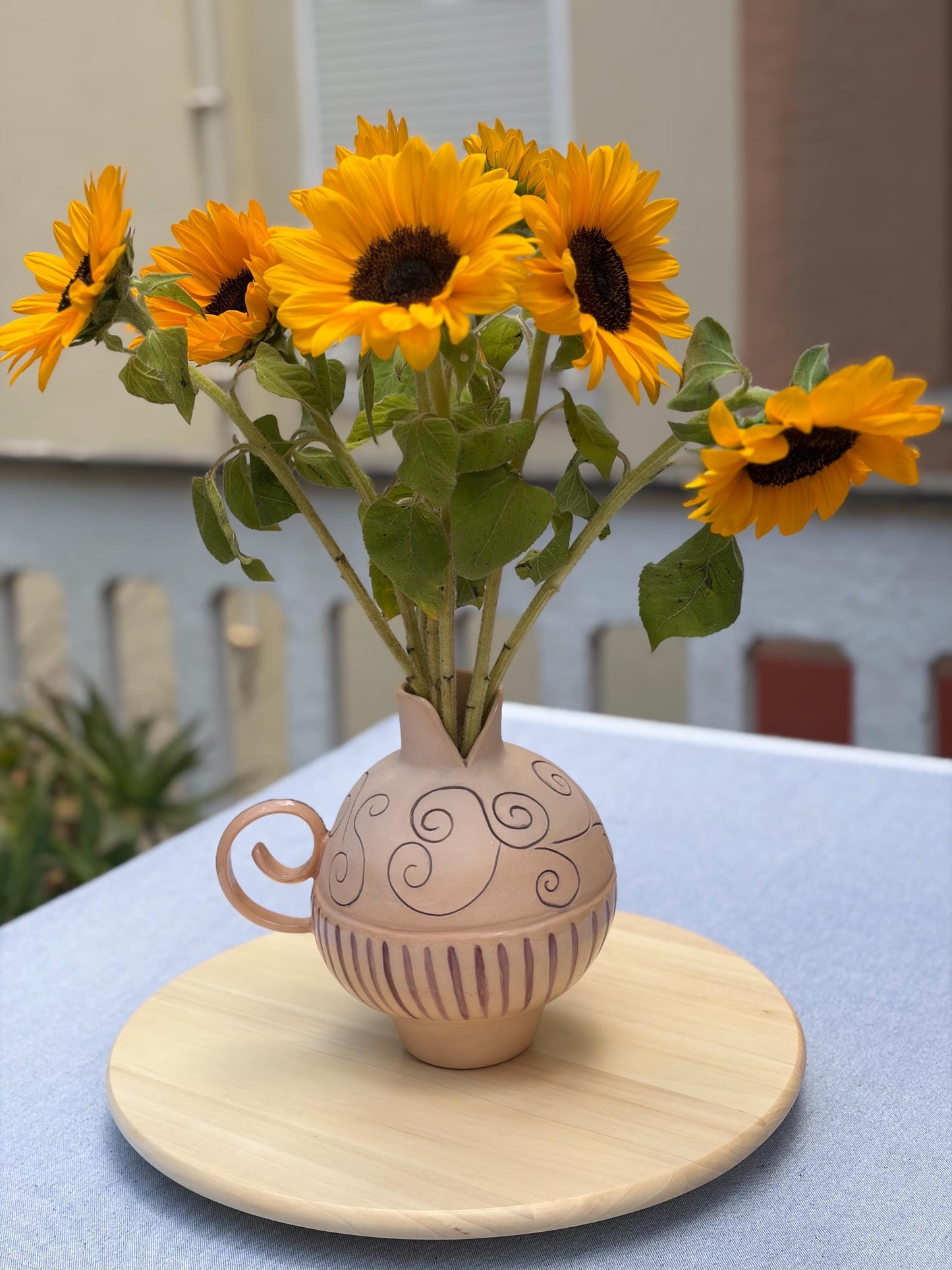 Handmade Amphora Vase with Handle | Rustic Terracotta Stoneware Flower Vase