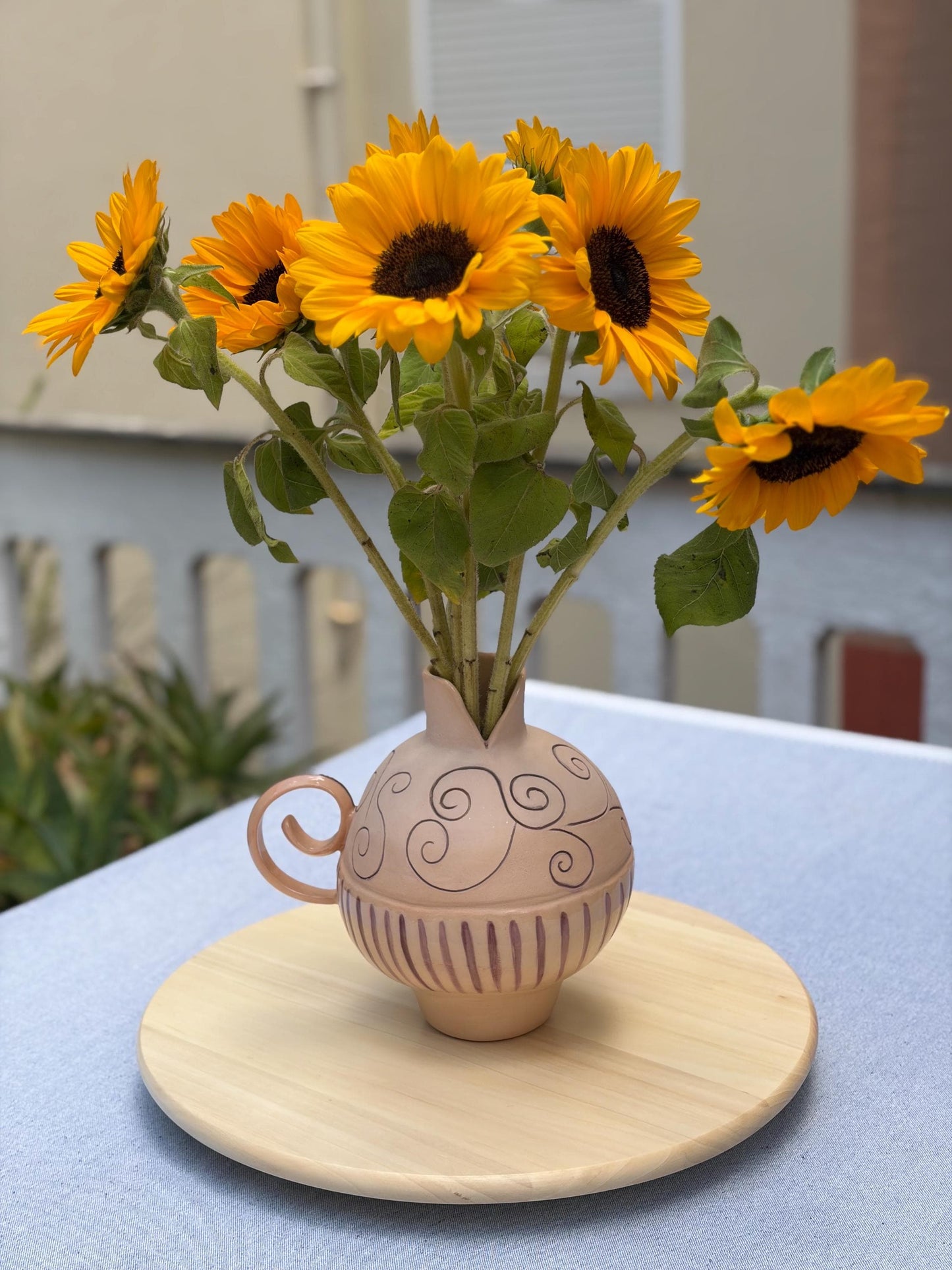 Handmade Amphora Vase with Handle | Rustic Terracotta Stoneware Flower Vase