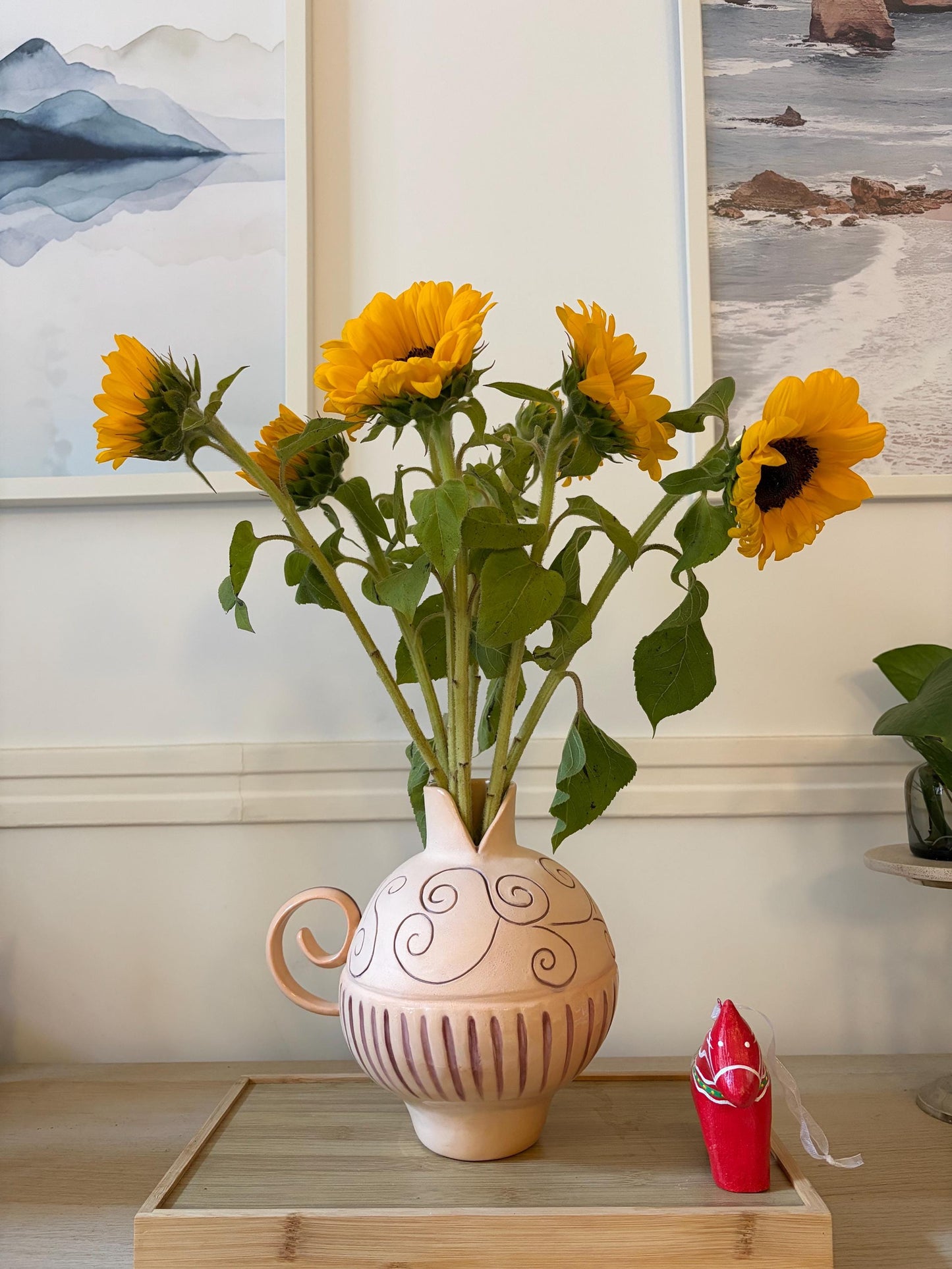 Handmade Amphora Vase with Handle | Rustic Terracotta Stoneware Flower Vase