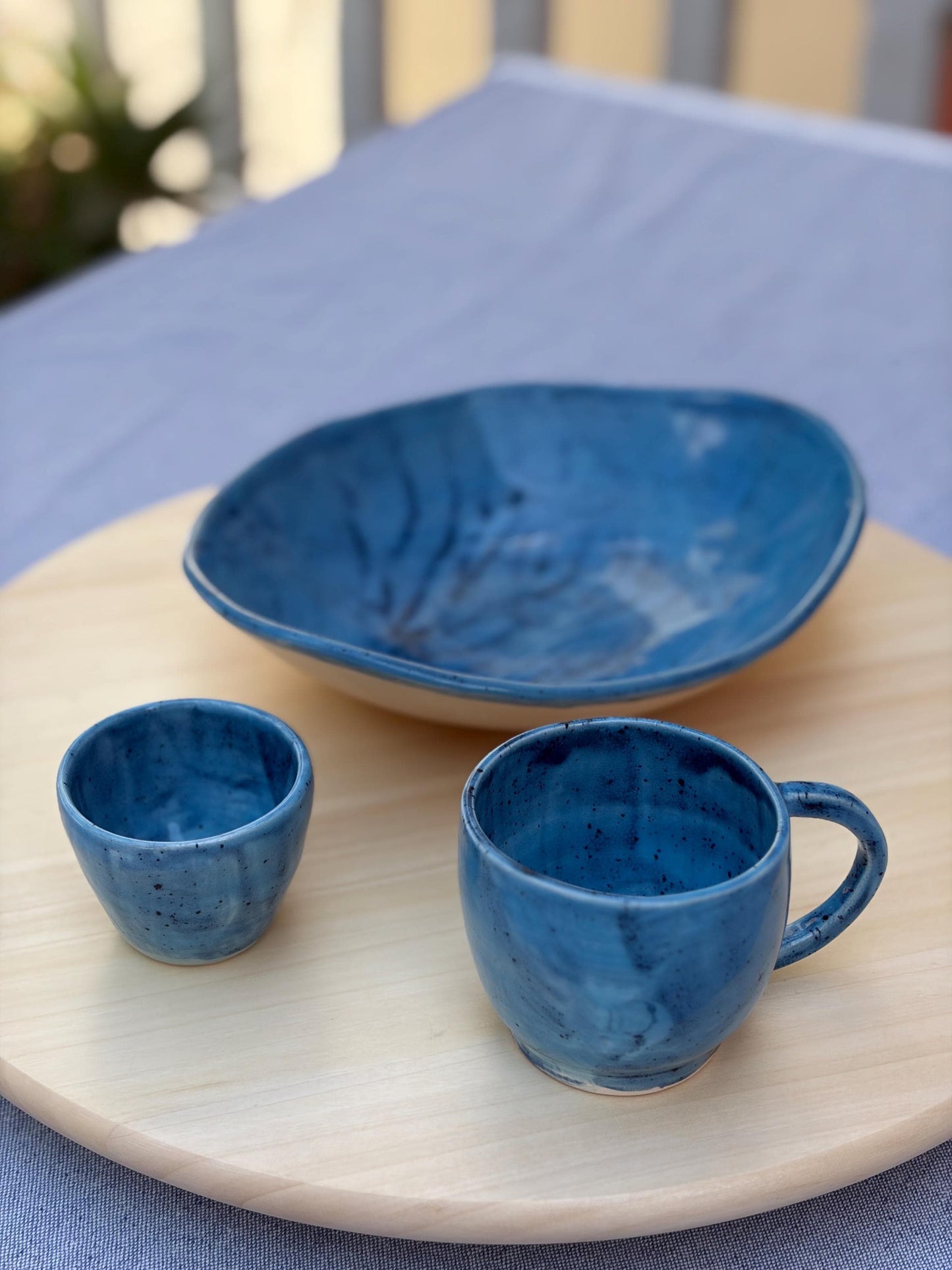 Handmade Blue Stoneware Serving Bowl | Artisan Ceramic Pasta Dish