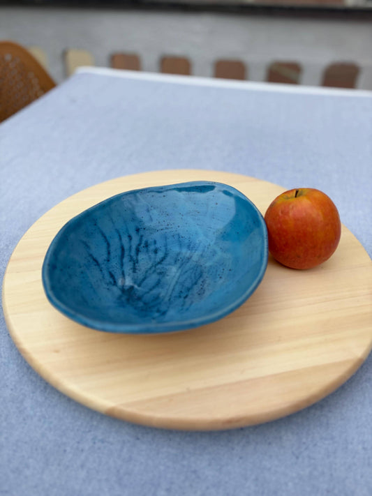 Handmade Blue Stoneware Serving Bowl | Artisan Ceramic Pasta Dish