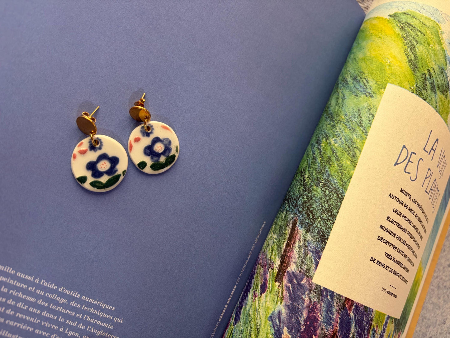 Hand Painted Porcelain Flower Earrings | Handmade Ceramic Floral Earrings | Blue Flower Jewelry